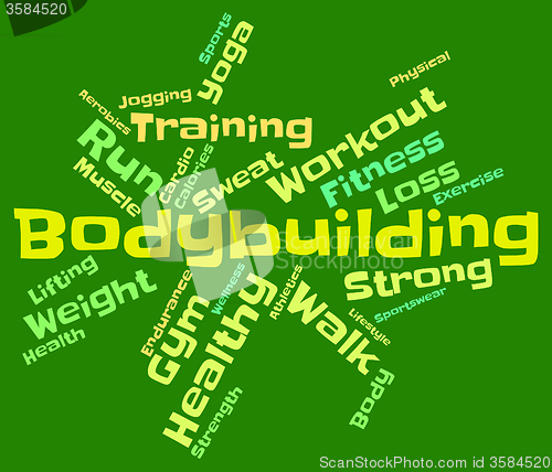 Image of Bodybuilding Word Shows Workout Equipment And Active