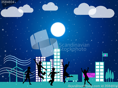 Image of Kids Playing Means Night Time And Child