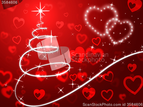 Image of Red Christmas Tree Background Shows Holidays And Love\r