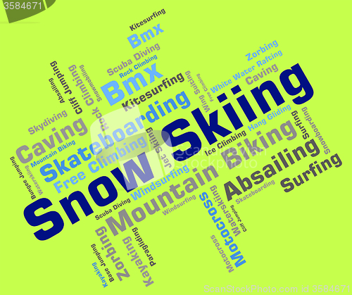 Image of Snow Skiing Indicates Winter Sport And Skis