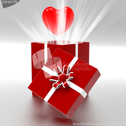 Image of Heart Giftbox Represents Valentines Day And Celebrate