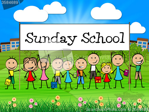 Image of Sunday School Banner Represents Prayer Praying And Youngsters