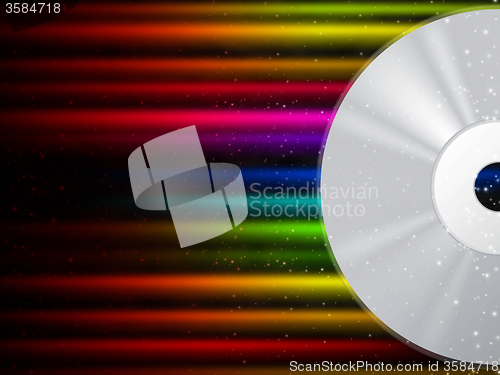 Image of CD Background Shows Compact Disc And Colorful Beams\r