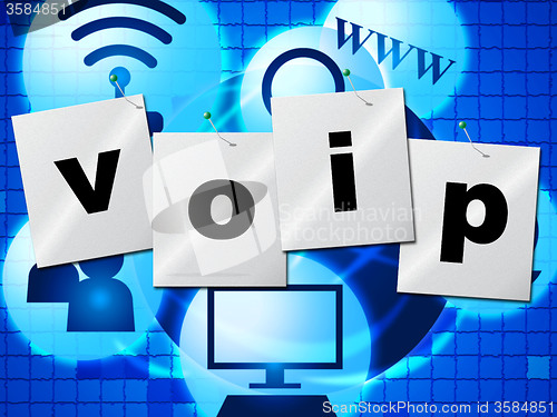 Image of Voip Communication Shows Voice Over Broadband And Chat