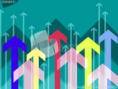 Image of Turquoise Arrows Background Means Rise Uwards And Higher\r