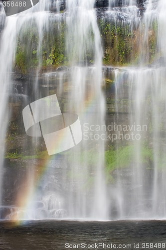 Image of Tropical waterfall with rainbow