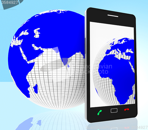 Image of World Phone Indicates Web Site And Cellphone