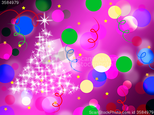 Image of Purple Spots Background Means Dots And Sparkling Christmas Tree\r