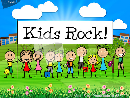 Image of Kids Rock Banner Indicates Free Time And Child