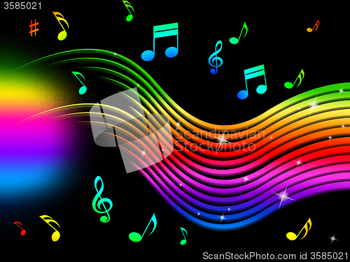 Image of Rainbow Music Background Means Colorful Lines And Melody\r