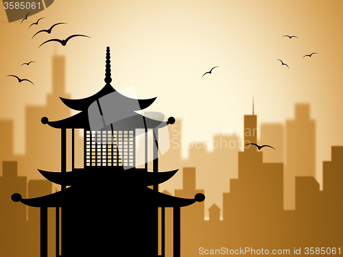 Image of Silhouette Pagoda Shows Worship Asian And Buddhism