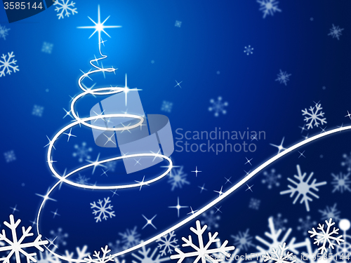 Image of Blue Christmas Tree Background Means Snow Flakes And December\r