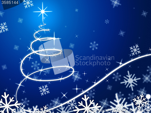 Image of Blue Christmas Tree Background Means Snow Flakes And December\r