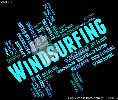 Image of Windsurfing Word Means Sail Boarding And Sailboarding