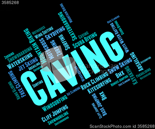 Image of Caving Words Shows Cave Climbing And Active