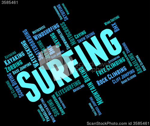 Image of Surfing Word Represents Wordcloud Surfboard And Surfers