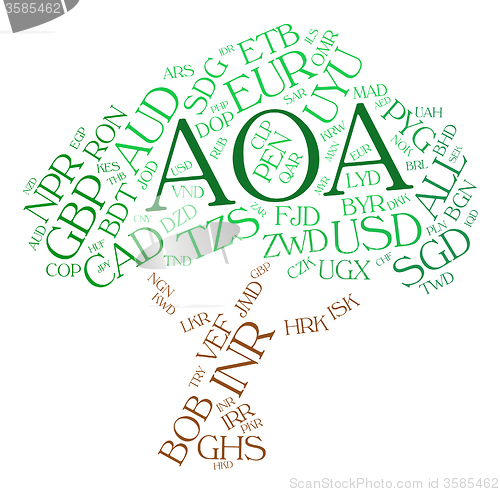 Image of Aoa Currency Indicates Exchange Rate And Coin