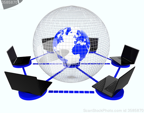 Image of Global Computer Network Means World Monitor And Connectivity