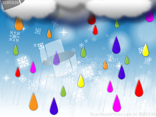 Image of Rainbow Drops Background Means Colorful Dripping And Clouds\r