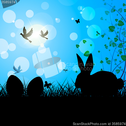 Image of Easter Eggs Means Text Space And Bunny