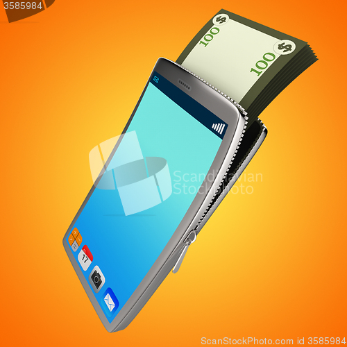 Image of Dollars Phone Shows World Wide Web And Bank