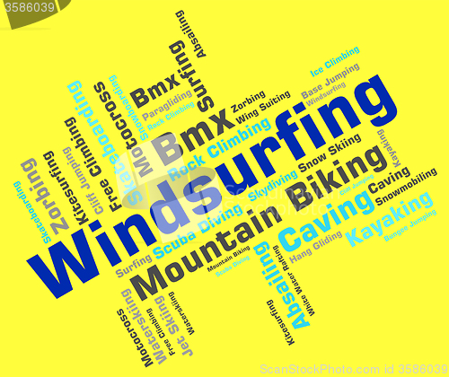 Image of Windsurfing Word Means Water Sports And Sailboarding