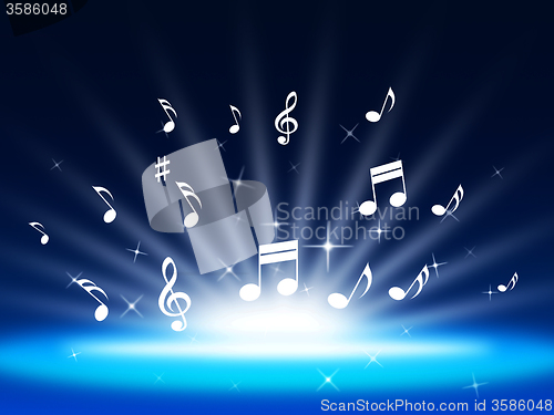 Image of Blue Music Background Means Instruments And Soundwaves\r