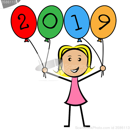 Image of Twenty Nineteen Balloons Represents Young Woman And Kids