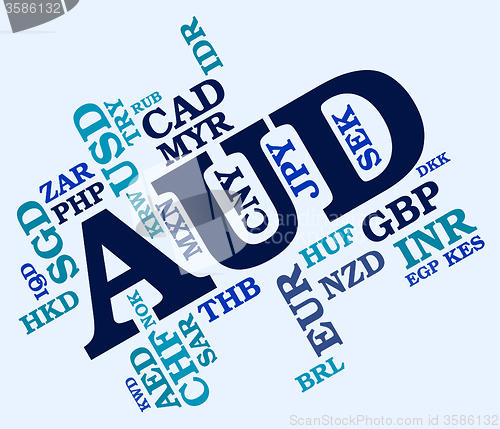 Image of Aud Currency Shows Australian Dollar And Banknotes