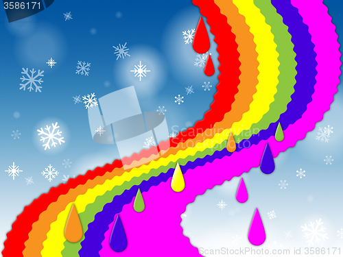 Image of Rainbow Background Shows Blue Sky And Snowing\r