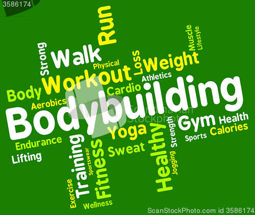 Image of Bodybuilding Word Shows Workout Equipment And Dumbell