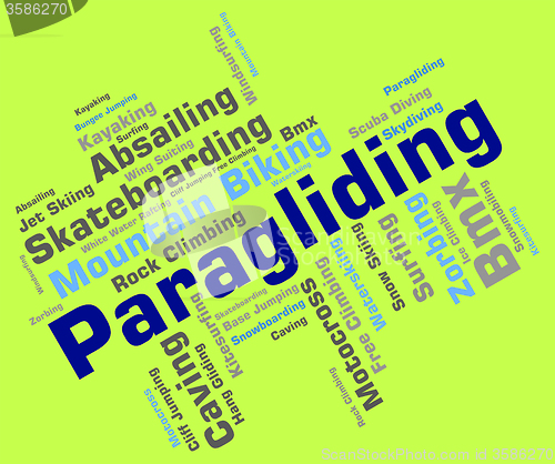 Image of Paragliding Word Shows Text Glider And Parashute