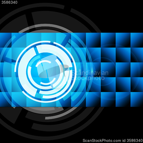 Image of Blue Circles Background Shows Records And Gramophone\r