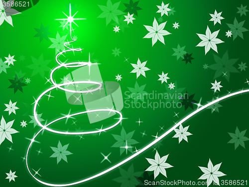 Image of Green Christmas Tree Background Shows December And Flowers\r