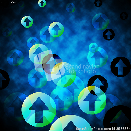Image of Blue Arrows Background Means Circles And Floating Upwards\r