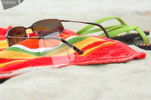 Image of Beach items on sand