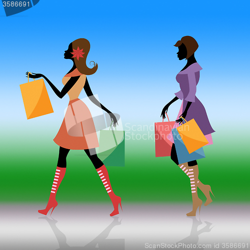 Image of Shopping Women Indicates Commercial Activity And Adults