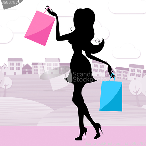 Image of Woman Shopping Indicates Retail Sales And Adult
