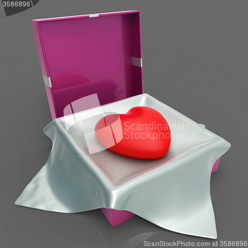 Image of Gift Heart Indicates Valentine Day And Gift-Box