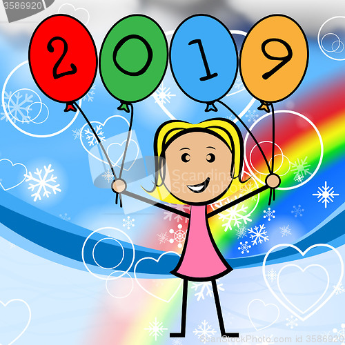 Image of Twenty Nineteen Balloons Indicates Young Woman And Decoration