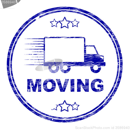 Image of Moving House Stamp Represents Change Of Residence And Lorry