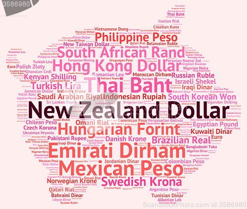 Image of New Zealand Dollar Shows Currency Exchange And Coin