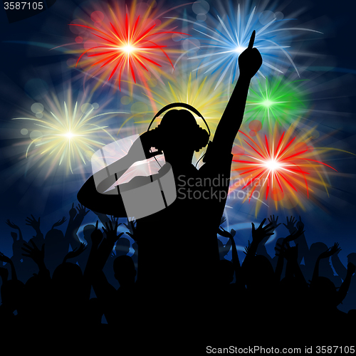 Image of Disco Dj Represents Fireworks Display And Celebrating