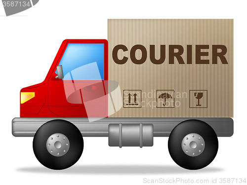 Image of Courier Truck Means Sending Transporting And Deliver