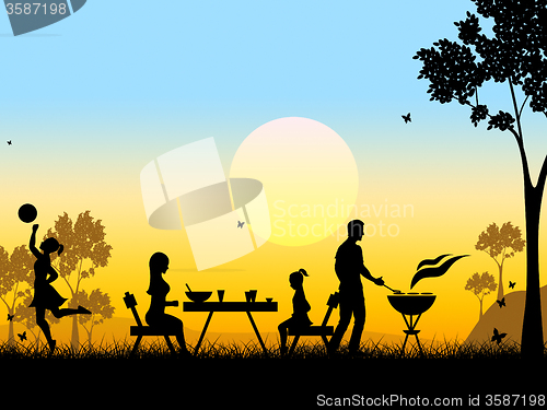 Image of Landscape Sunset Means Grilled Meat And Barbecued