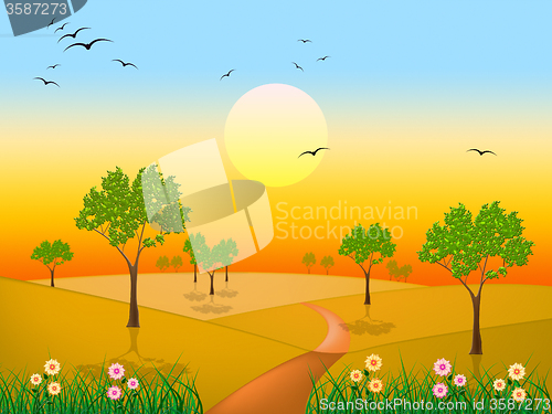 Image of Sun Countryside Shows Green Grass And Environment