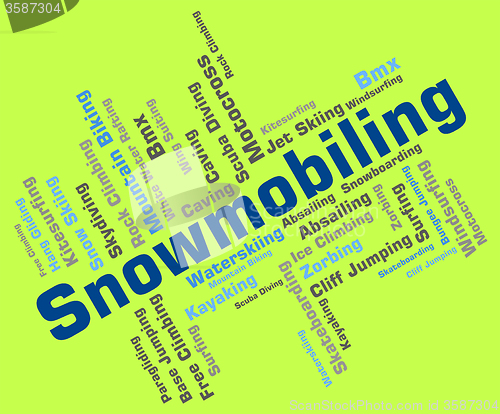 Image of Snowmobiling Word Means Winter Sport And Snowmobile