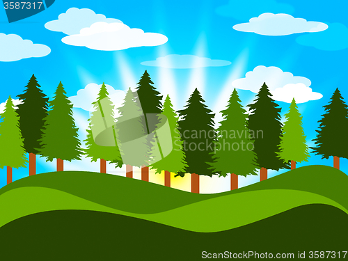 Image of Spring Countryside Means Tree Trunks And Meadows