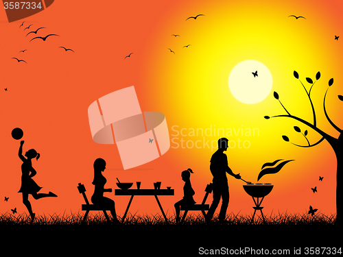 Image of Sunset Evening Means Bbq Grill And Barbecued