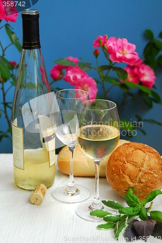 Image of White wine with glasses